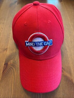 Red "Mind The Gap" Embroidered Baseball Cap
